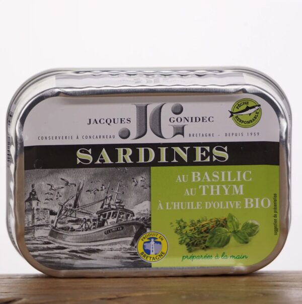 gonidec-sardinen-basilikum-thymian Sardines au Basilic, Thym et Huile d'Olive