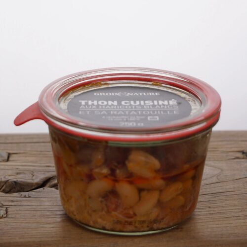 Thon cuisiné aux haricots blancs et sa ratatouille
